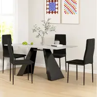 HAUSS SPOLE Eetkamerstoel Set Van 4 - Armloos Design Met Geprofileerde Rugleuning En Stoffering - Voor Eetkamer En Keuken - Metaal - Zwart