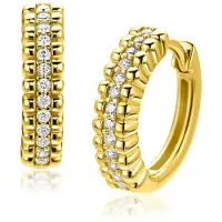 Zinzi 16,5mm goldplated zilveren oorringen met speelse structuur en een rij witte zirkonia's in het midden, luxe klapsluiting ZIO2834Y
