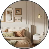 Songmics - Spiegel - Ronde Wandspiegel met Metalen Frame - Geschikt voor Badkamer Woonkamer Slaapkamer Hal