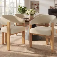 HAUSS SPOLE Eetkamerstoel Beige Naturel - Ergonomisch Comfort Met Dikke Vulling - Met Metalen Poten In Houtlook - Flanel