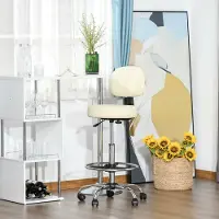 HAUSS SPOLE Drehbarer Barhocker met rugleuning, hoogte verstelbaar 72-95 cm, PU Bezug beige, 56x57x104-127 cm voor keuken en bar