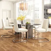 HAUSS SPOLE Eetkamerstoel Set Van 6 Velours Beige Met Ruitgestikte Rugleuning En Zilverkleurig Metalen Onderstel Voor Woonkamer En Eetkamer