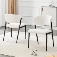 HAUSS SPOLE Eetkamerstoel Set Van 2 - Moderne Minimalistische Stoel Met Gepolsterde Zitting En Rugleuning - Voor Eetkamer, Woonkamer En Bureau - Metaal - Wit