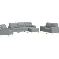 vidaXL 4-delige Loungeset met voetenbank en kussens stof lichtgrijs