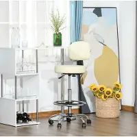 STILVORA Draaibare Barkruk 56 x 57 x 104 127 Cm Hoogteverstelbaar Met Rugleuning En Voetsteun Voor Keuken En Thuisbar Kunstleer Beige