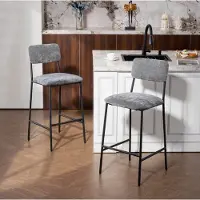 HAUSS SPOLE Barkruk Set van 2 - Met Rugleuning En Voetsteun - Voor Keukenbar En Eiland - Stoffen Bekleding - Metalen Frame - Grijs