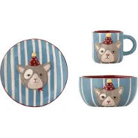 Bloomingville Mini Party set blauw bord, mok en schaaltje