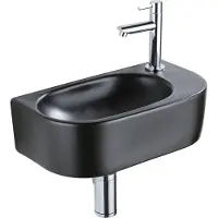 Qeramiq Fuente fonteinset – halfrond – 40x21.5x12 cm – keramiek zwart mat – kraangat rechts – chromen kraan SW1209552/SW696209/SW696219/SW696234