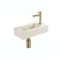 Qeramiq Fuente fonteinset – 38x18.5x9 cm – keramiek linnen – kraangat rechts – geborsteld gouden kraan SW1449878/SW696202/SW696213/SW696238