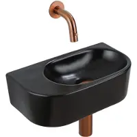 Qeramiq Fuente fonteinset – halfrond – 40x21.5x12 cm – zonder kraangat – geborsteld koperen kraan SW1210764/SW799405/SW799403/SW1108832