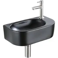 Qeramiq Fuente fonteinset – halfrond – 40x21.5x12 cm – kraangat rechts – kraan geborsteld RVS SW1209552/SW696207/SW696217/SW696237