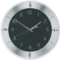 AMS W9449 – Wandklok, Quartz – Glas – Aluminium – Ø31 cm – Zilver/zwart - gewoon uurwerk