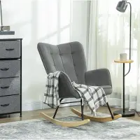 MODFU - Schommelstoel - Fluwelen Bekleding - Houten Schommelbasis - Donkergrijs