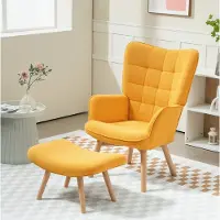 MODFU Fauteuil Met Hocker - Hoge Rugleuning - Oranje - Stoffen Bekleding