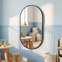 Rosahqnda Boogspiegel 50x75 cm - Wandspiegel met zwart frame - Spiegel met afgeronde hoeken - Moderne decoratieve spiegel voor slaapkamer, badkamer en hal