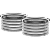 MODFU - Metalen Verhoogde Plantenbak Set Van 2 - Modulaire Opstelling - Open Bodem - Zilver - Ø60 x 30 cm