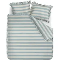 Ambiante Dekbedovertrek Striped Ruffle Blue Katoen-200 x 200 / 220 cm | 2-Persoons