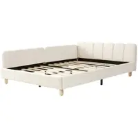 OKWISH kinderbed 140x190, bekleed bed met gestoffeerd hoofdeinde en valbeveiliging, éénpersoonsbed met zijvak, fluweel, beige (zonder matras)