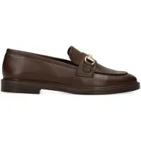 Manfield Donkerbruine leren loafers met goudkleurig detail | Maat 40
