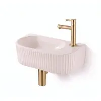 Qeramiq Fuente fonteinset – halfrond – 40x22x12 cm – keramiek linnen – kraangat rechts – geborsteld messing kraan SW1449881/SW696202/SW696213/SW696238