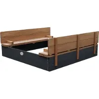 Axi Ella XL Zandbak van FSC hout met bankjes & deksel | Zandbak voor kinderen in antraciet & bruin | 120 x 120 x 20 cm