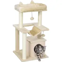 PawHut kattenboom, 90 cm, krabpaal met hangmat, kattenkrabpaal, pluche en sisal