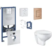GROHE Rapid SLX - Set voor voorwandinstallatie, toilet, SoftClose-zitting, Skate Cosmopolitan-knop en set voor het inwerpen van tabletten, geborsteld Warm Sunset SANI11BB4143