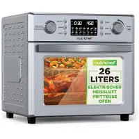 Nutrichef Heißluchtfriteuse 26L – Multifunctionele airfryer oven met rotisserie en stoomfunctie, 10-in-1 mini-oven met droogfunctie, accessoires
