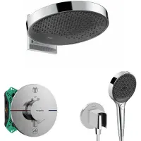 Hansgrohe - Doucheset met inbouwthermostaat, met hoofddeeldeel, diameter 36 cm, 3 jets, chroom SANI21HHH010