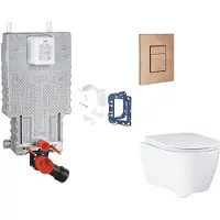 GROHE Uniset - Set voor voorwandinstallatie, toilet, SoftClose-zitting, Skate Cosmopolitan-knop en set voor het inwerpen van tabletten, geborsteld Warm Sunset SANI15BB4132