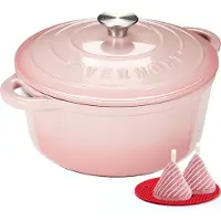 OVERMONT Emailleren Gietijzeren Dutch Oven - 7QT Pot met Deksel Kookboek & Katoenen Pothouders