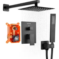 Vevor Doucheset, regendouche systeem voor de badkamer. Doucheset met een 203 mm vierkant regendouchekop en handdouche, wandmontage badkamerkraan met messingventiel en sierstukken, mat zwart