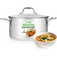 Nutrichef Grote kookpan, 6 liter - Ø 35 cm, soepketel van roestvrij staal, geschikt voor alle inductiekookplaten
