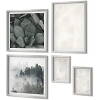 Coloray 5-Delige Schilderij Set - Bladeren En Golven In Beige En Blauwe Tinten. - 20 x 30 cm - Decoratieve Schilderijen - Woonkamer - Interieur - Interieur Decoratie