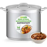 Nutrichef roestvrijstalen kookpan, 15,1 liter, geschikt voor inductie – soepketel met deksel, professionele kwaliteit