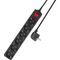 ACT Stekkerdoos met lichtgevende schakelaar, 6 sockets, 3 m, zwart AC2465
