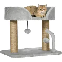 PawHut krabpalen voor katten in huis, met jute krabpalen, 42 cm, grijs
