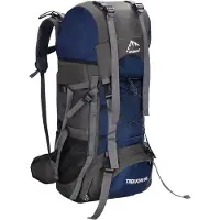 Springos Backpack - Rugzak - Multifunctioneel - Kamperen - Reizen - Regenhoes - 90 Liter - Grijs/Blauw