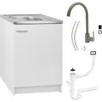 Stamar | Keukenunit, 60 cm, wit, met spoelbak en kraan