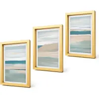 Coloray 4-Delige Schilderij Set - Abstracte landschappen in tinten blauw en beige. - 20 x 30 cm - Muurdecoratie - Schilderijen Set - Woonkamer - Wanddecoratie