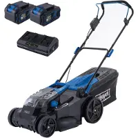 Scheppach accu-grasmaaier BC-MP430-X inclusief 2x 4Ah accu's + 4,5A dubbele oplader | 2x 20 V (40 V) accucapaciteit | Snijhoogte instelbaar in 6 standen van 25 – 75 mm