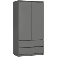 Akord Kleidingkast S90 met 2 Deuren en 2 Lades / Furniture Factory / Grafietgrijs / 90 x 180 x 51 cm