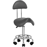 Activeshop Cosmetische Ergonomische Zadelkruk 6001 Grijs/Antraciet – Met Rugleuning – Verstelbare Kapperskruk – Professionele Werkkruk