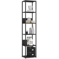 Akord Open Boekenkast, Ladderkast, Industrieel Design / Vakkenkast met 6 Planken / Opbergplank / Boekenrek Opslagrek / Zwart / 40 x 192 x 32 cm