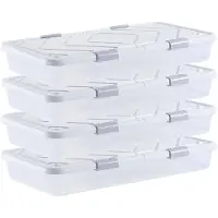 Vevor Onderbedopslag, 4 stuks, rollbaar (805 x 396 x 175 mm). Onderbedopslag met deksel en grijze versteviging. Opbergboxen voor kleding, schoenen, dekens, slaapkamer
