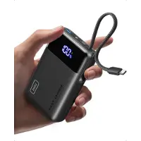 Iniu 45W Powerbank, ultra-compacte 20000mAh powerbank met geïntegreerde USB-C kabel, snelladen voor externe telefoonbatterijen, geschikt voor gebruik in vliegtuigen, essentieel voor reizen