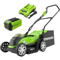 Greenworks 40V accu-grasmaaier, geschikt voor oppervlakken tot 200 m², met een maaibreedte van 35 cm