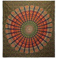 Ancient Wisdom Dubbele Katoenen Sprei + Wandkleed - Pauwen Mandala - Groen