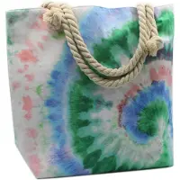 AWM Strandtas - Crème, Blauw & Groen - Psychedelische Batiktas - Tie-Dye - 45,5x14,5x38,5cm