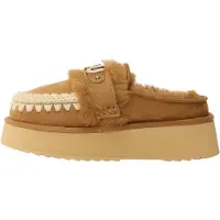 Mou Mouvoor vrouwen. MU.FW681006A Leren klompen met logo op bruine band (36), Leer, 3 tot 5 cm, Geen, Casual